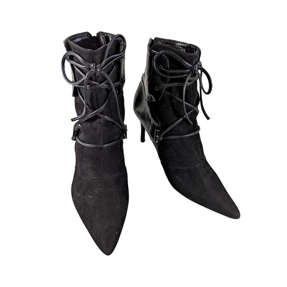 NINE WEST! BLACK GENUINE LEATHER & SUEDE POINTY TOE STILETTO ANKLE BOOTS! SZ 10M - Picture 2 of 13